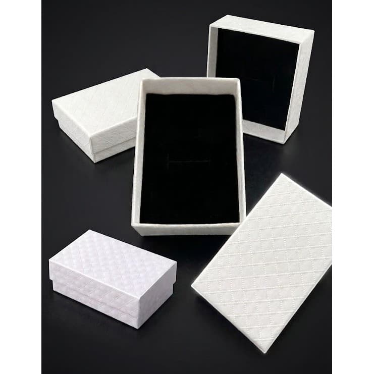 Caixa Branca Texturizada Luxo Almofada Preta para Joias e Acessórios 5x8x2,5cm para Colar Brincos Anel Caixinha Premium