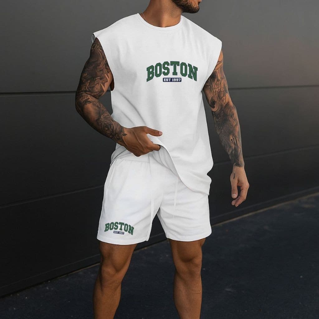 Conjunto Masculino Short Tactel e Regata Oversized Boston Estilo Urbano Verão