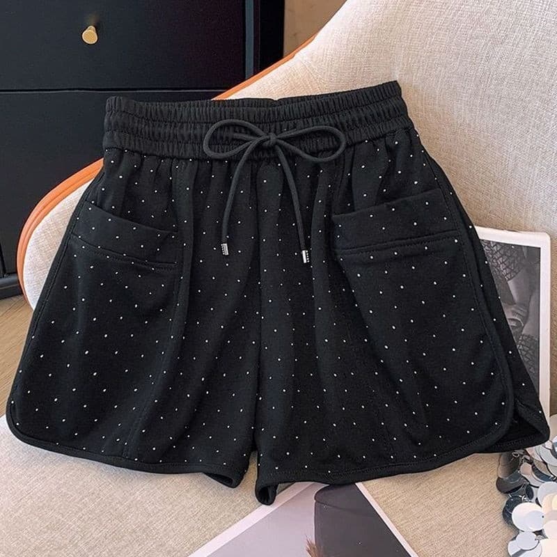 Design preto nicho quente strass calças quentes Shorts casuais 2026 verão cintura alta quente menina solta esportes calç