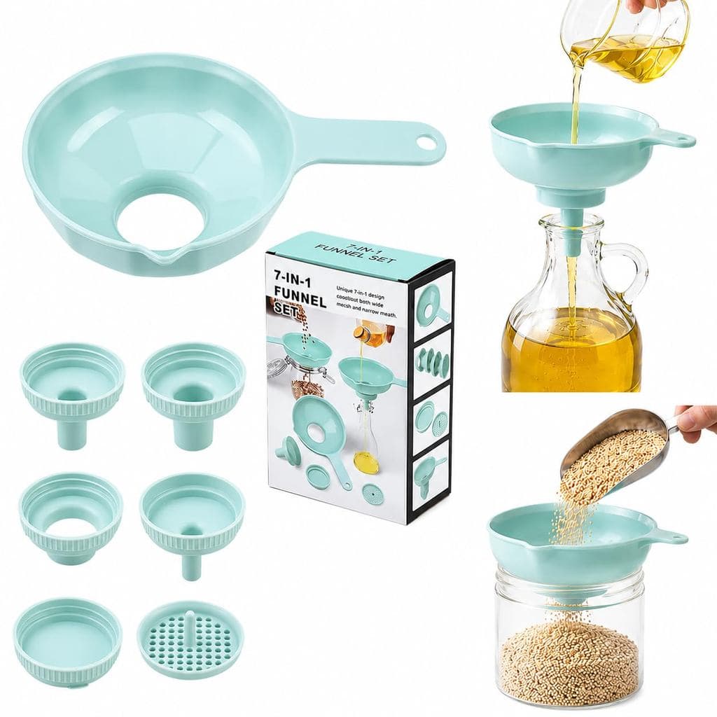 Conjunto de Funis de Boca Larga para Encher Garrafas | Conjunto de Funis de Cozinha 7 em 1, Funil Grande com 4 Bicos de