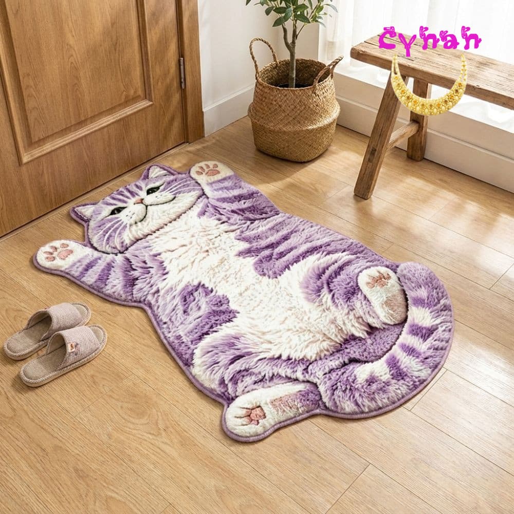 Tapete De Decoração De Casa CYNAN , Área Em Forma De Gato Antiincrustante E Fácil De Limpar Antiderrapante De Desenho An