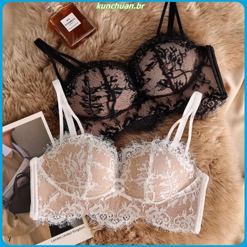 Novo estilo puro desejo renda roupa interior feminina seios pequenos reunindo grande confortável sem anel de aço suporte