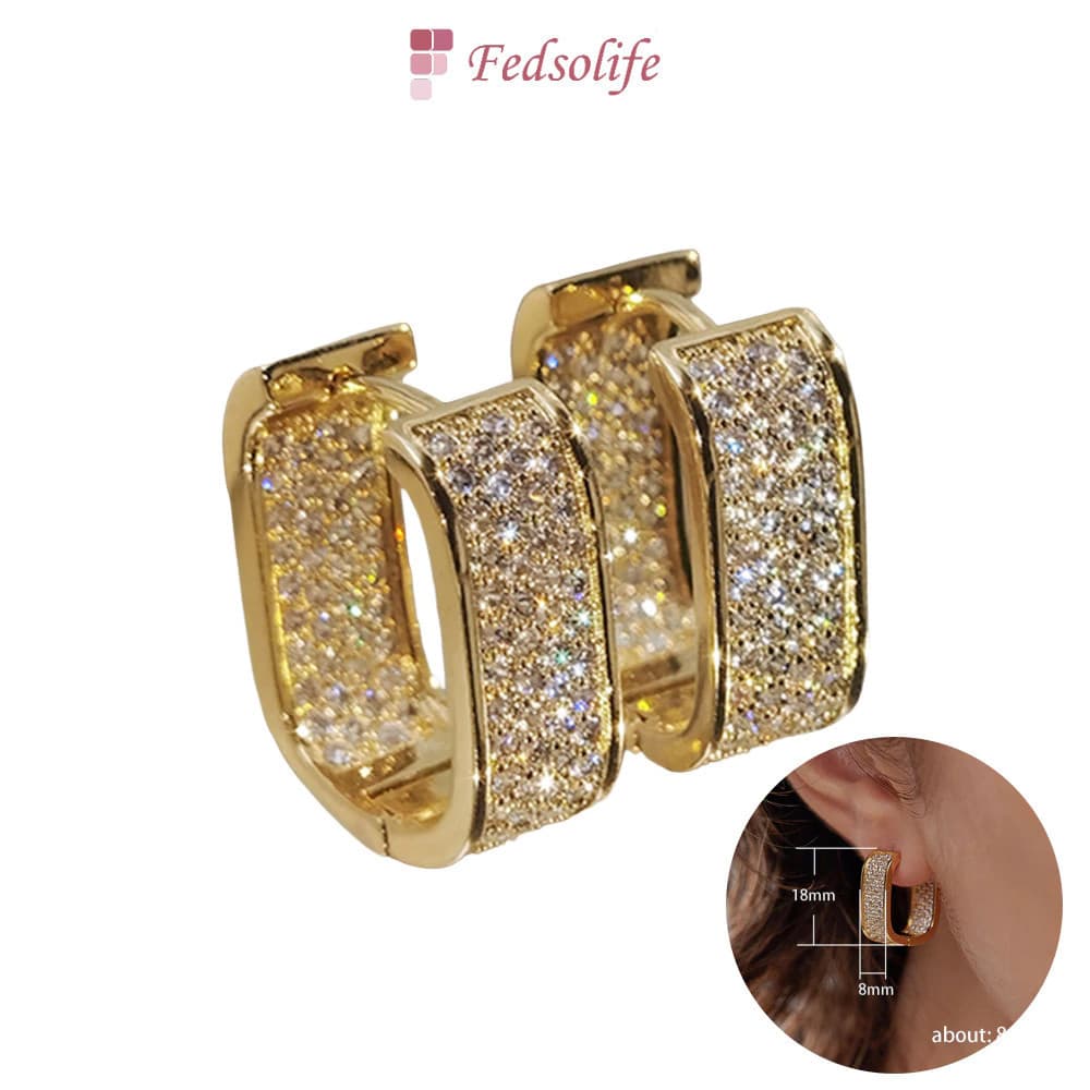 Brincos de Diamante Fedsolife, Brincos de Moda Femininos, Brincos Banhados a Ouro IXTM 02BQ