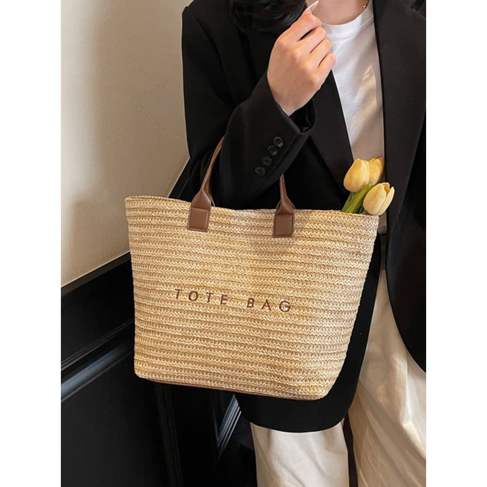 Bolsa de palha tecida portátil feminina grande capacidade 2026 novo estilo verão Commuter sacola estilo férias à beira-m