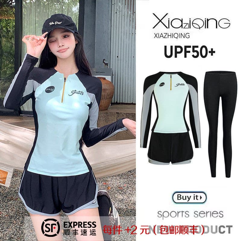 Split protetor solar maiô feminino calças de manga comprida mais magro olhar conservador deriva surf terno medusa terno