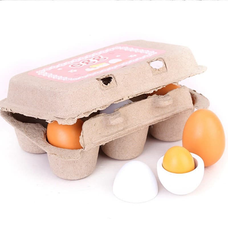 6 Pçs Ovos Realistas Brinquedos Fingir Cozinha De Madeira Comida Brinquedo Aprendizagem Educacional Com Caixa Armazename