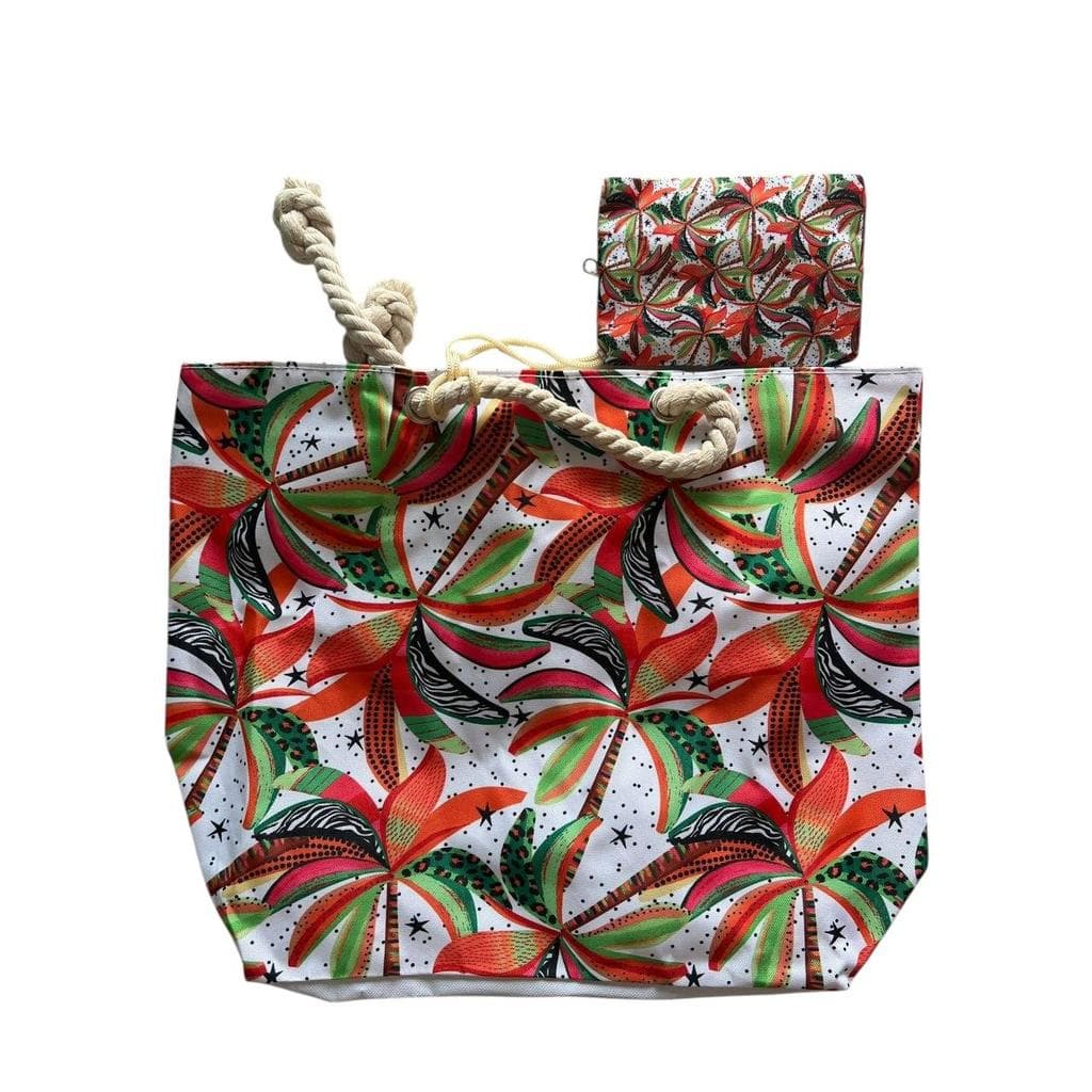 Bolsa de praia feminina estampada com carteira karini white