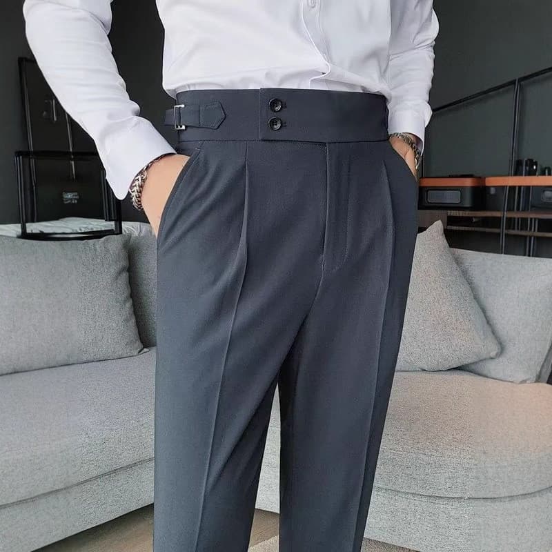 Calças Slim-fit Calças Skinny Cintura Alta Cor Sólida Calças Casuais Retas