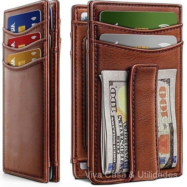 Promoção Imperdível no Brasil ⭐ Porta-cartões bi-fold para homens europeus e americanos com clipe para notas, carteira m
