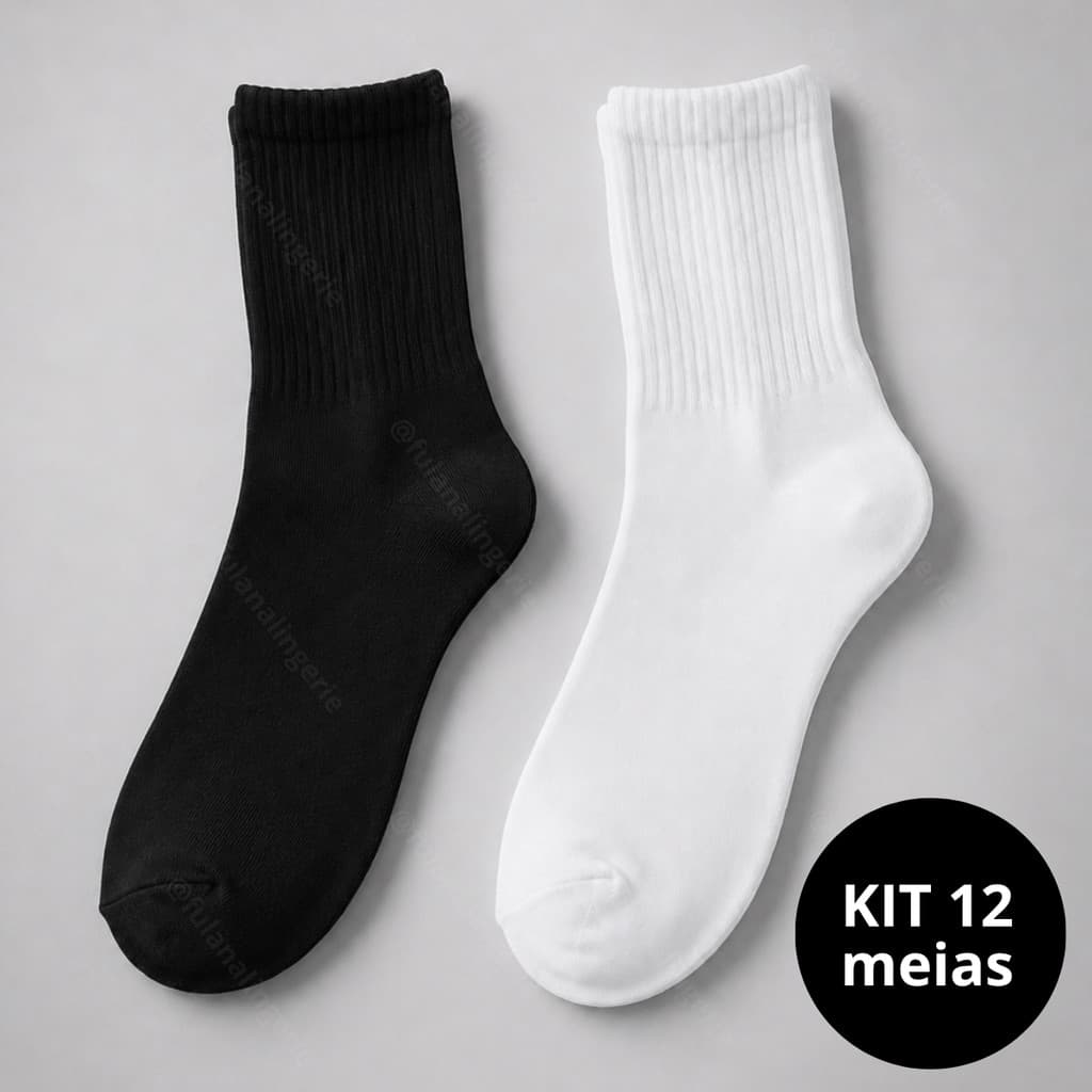 Kit 12 Pares Meia Cano Alto Algodão Unissex Confortavel  - Vini