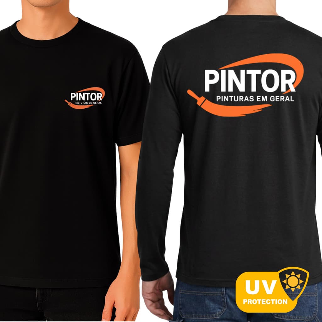 KIT 2 Camisetas Camisa Trabalho Pinturas Pintor Profissionais Algodão e Proteção UV50+ Manga Curta Longa