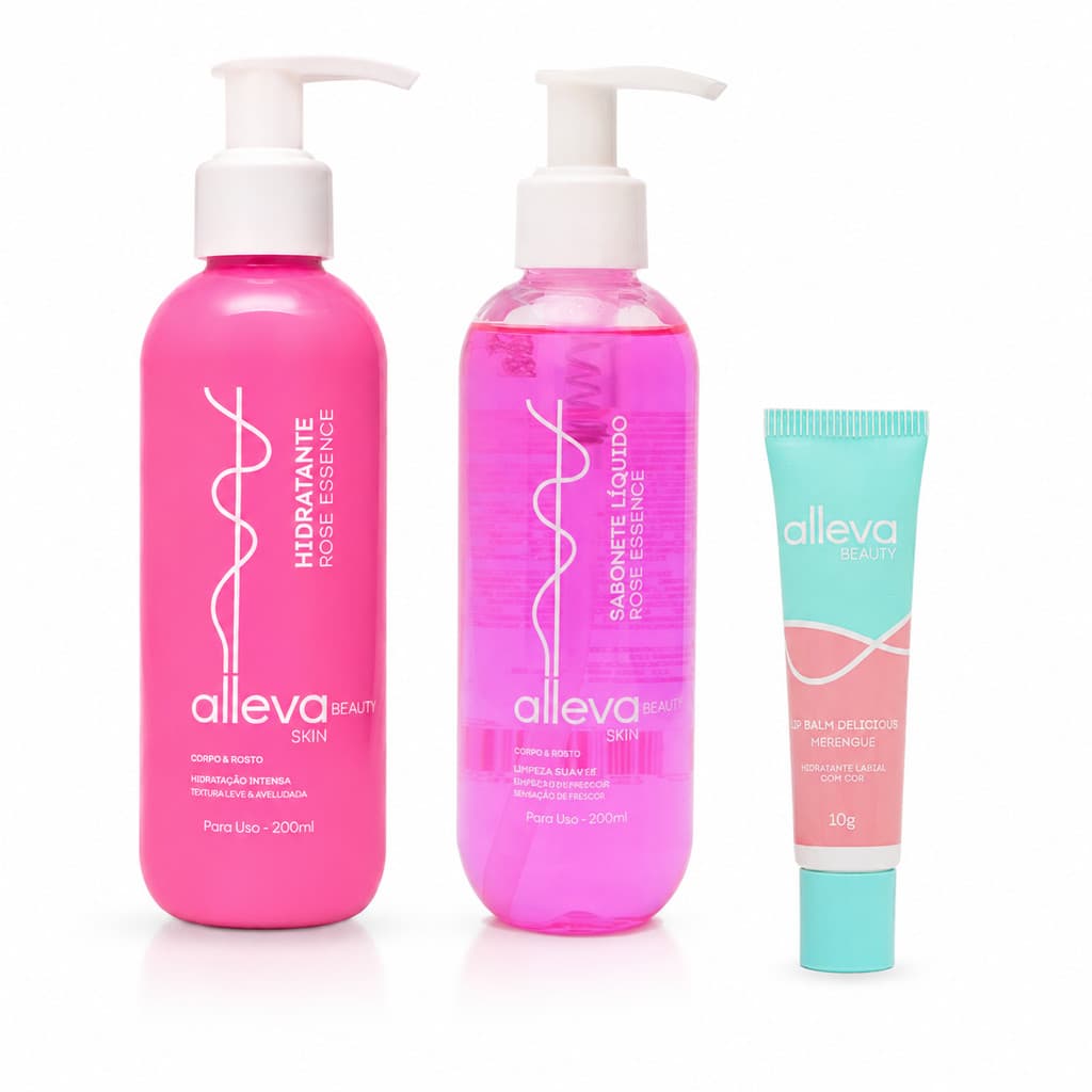ALLEVA KIT SABONETE LIQUIDO, HIDRATANTE E LIP BALM