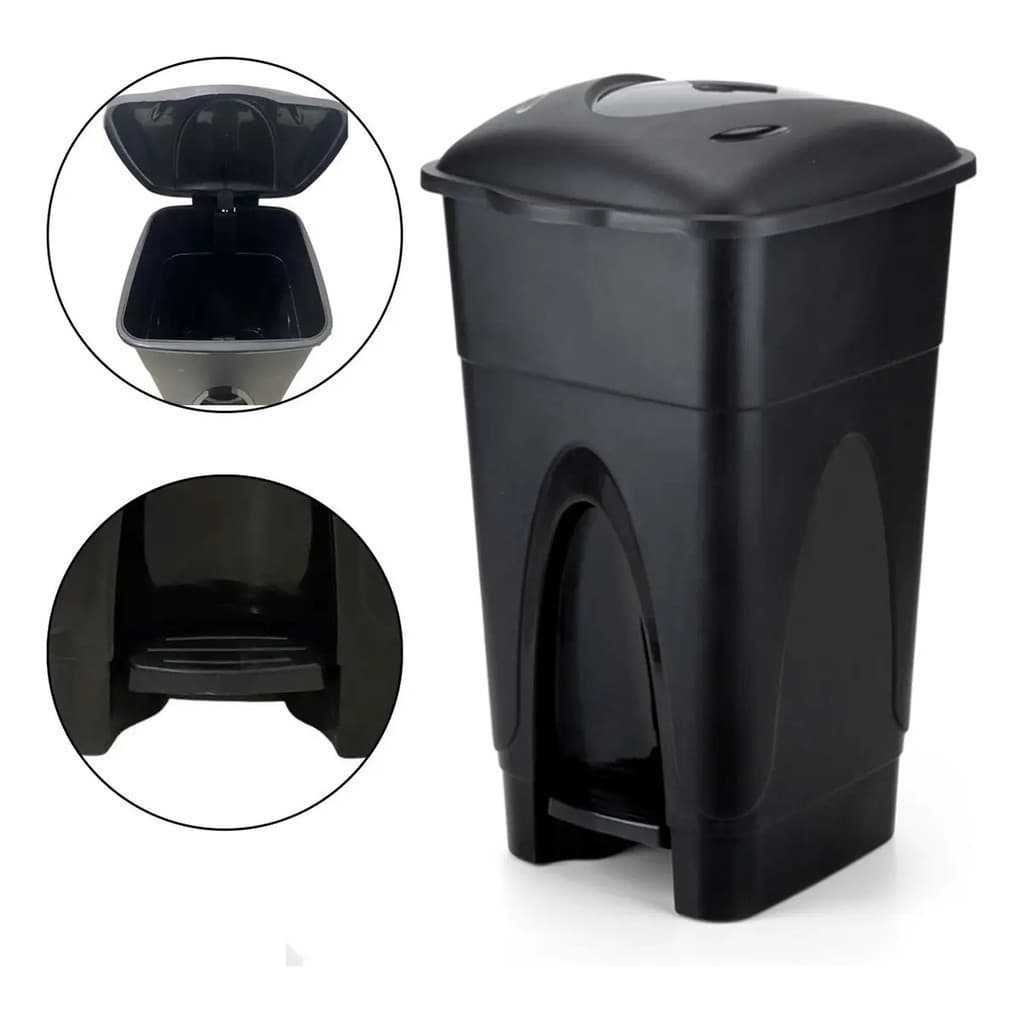 Lixeira Grande 65 Litros com Pedal e Tampa Preta Plástico Reforçado Cozinha Banheiro Escritório Reciclável