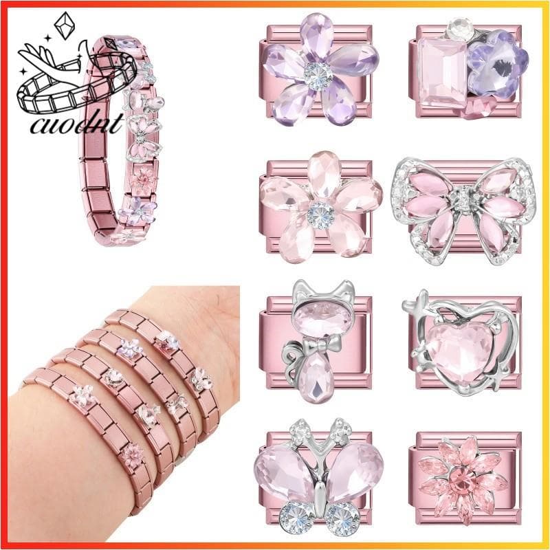 Rosa Diamante Concha Flor Italiano Charme Pulseira Caber 9mm De Aço Inoxidável Jóias Fazendo Acessórios DIY Retro Person