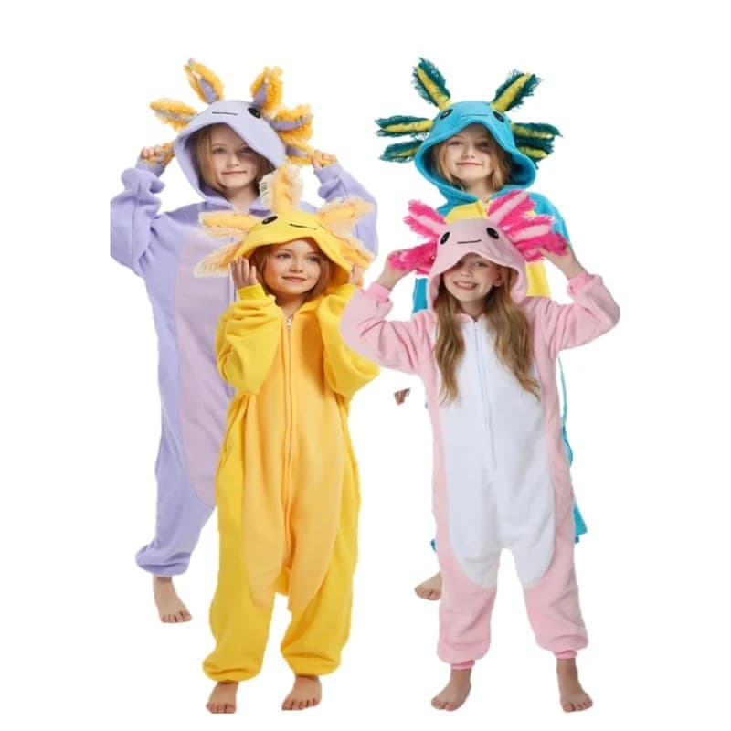 Crianças Bonito Rosa Dos Desenhos Animados newt cosplay Pijamas De Uma Peça Bebê animal Halloween Meninos Meninas Amarel