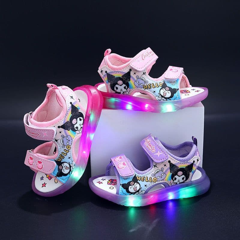 Sandálias luminosas para meninas, sandálias luminosas Kuromi para meninas, sandálias infantis da moda estilo coreano, sa