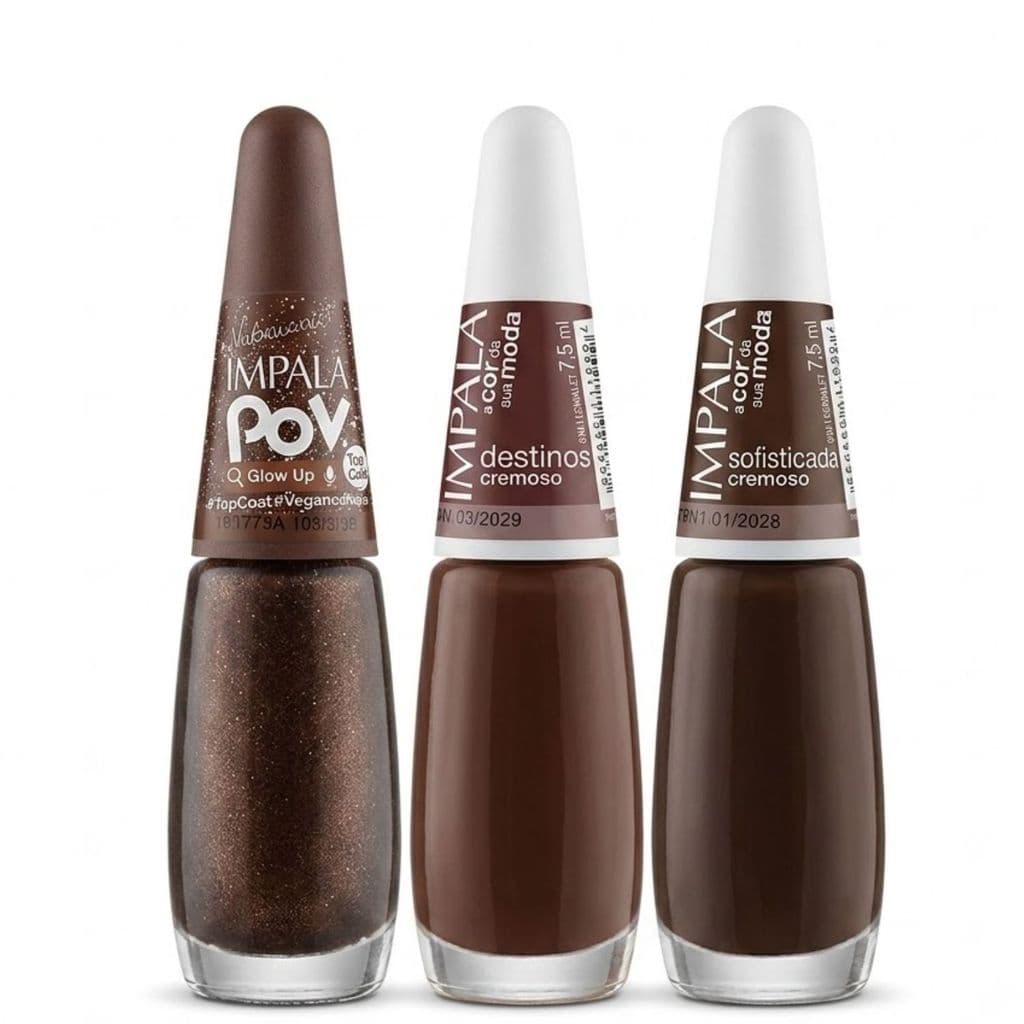Kit 3 Esmaltes Impala Marrom Sofisticado Destinos Glow Up