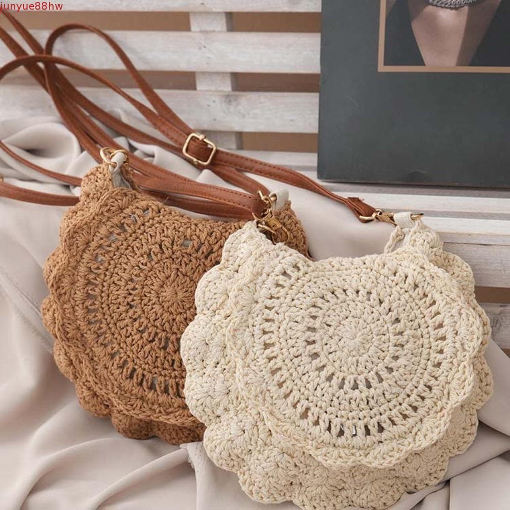 Bolsa Crossbody De Palha JUNYUE , Tecida Com Fio De Algodão Vazada Borda De Flor De Tecido Estilo Étnico Pérola
