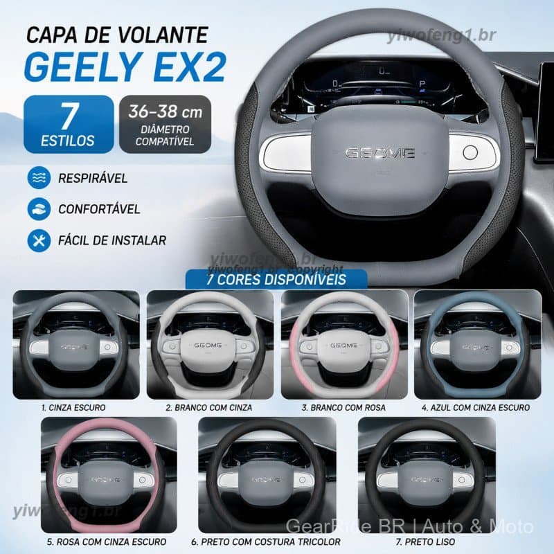 Capa de Volante Geely EX2 Capa de Volante Couro Sintético para Carro Capa Volante Carro 36-38cm Proteção EX2