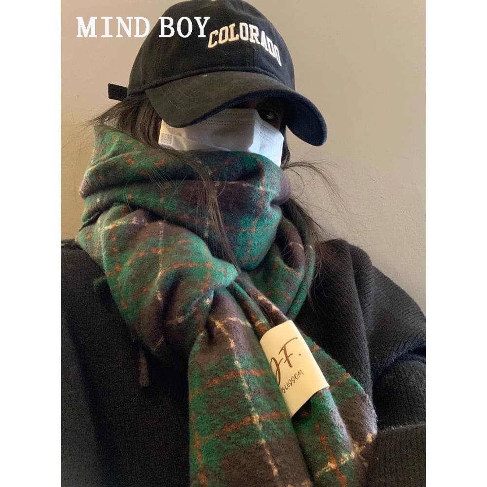 Cachecol xadrez de imitação de caxemira para mulheres, estilo masculino, com atmosfera de outono/inverno, tendência core