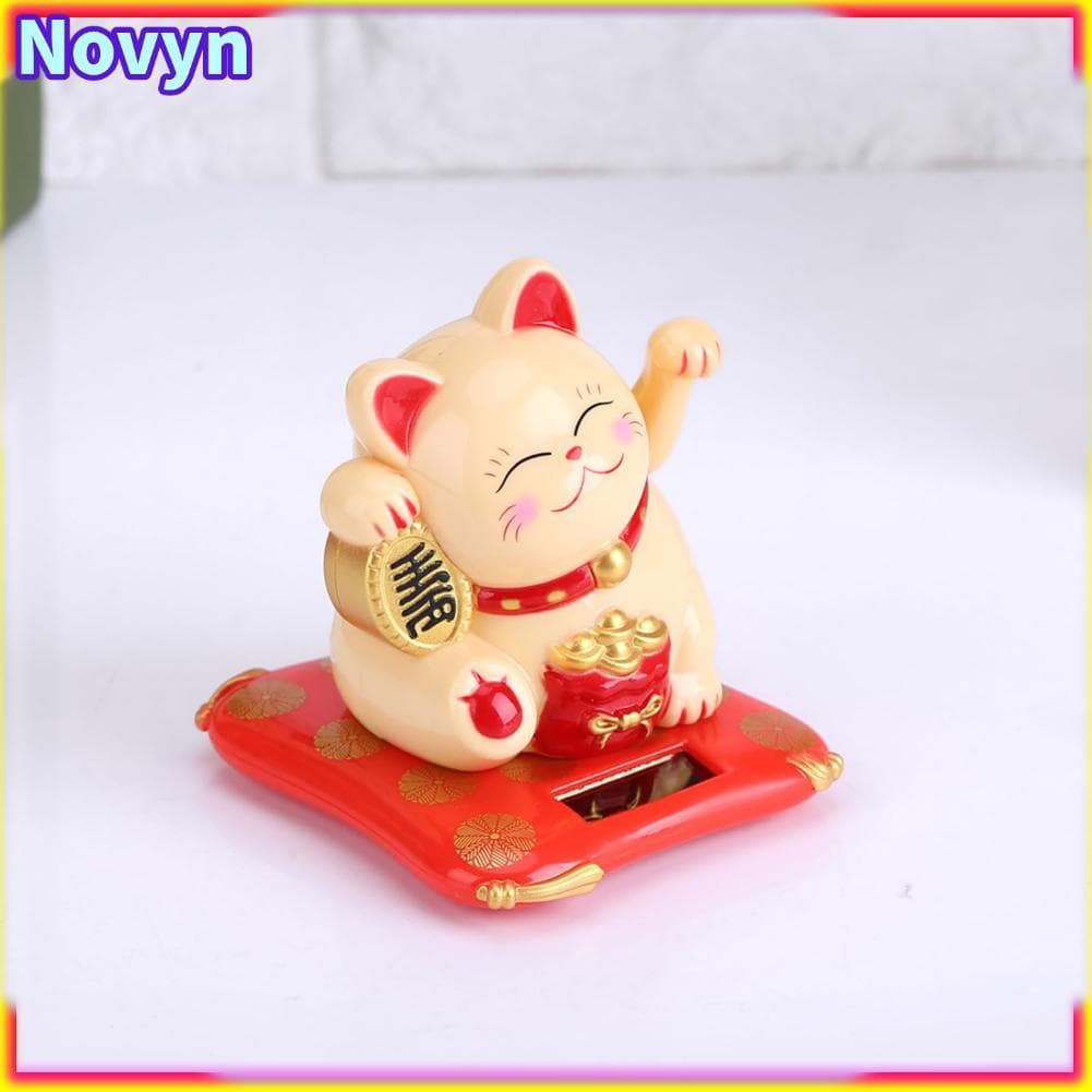 Rosvola Lucky Cat Car Decor Display doméstico movido a energia solar com braço oscilante (amarelo)