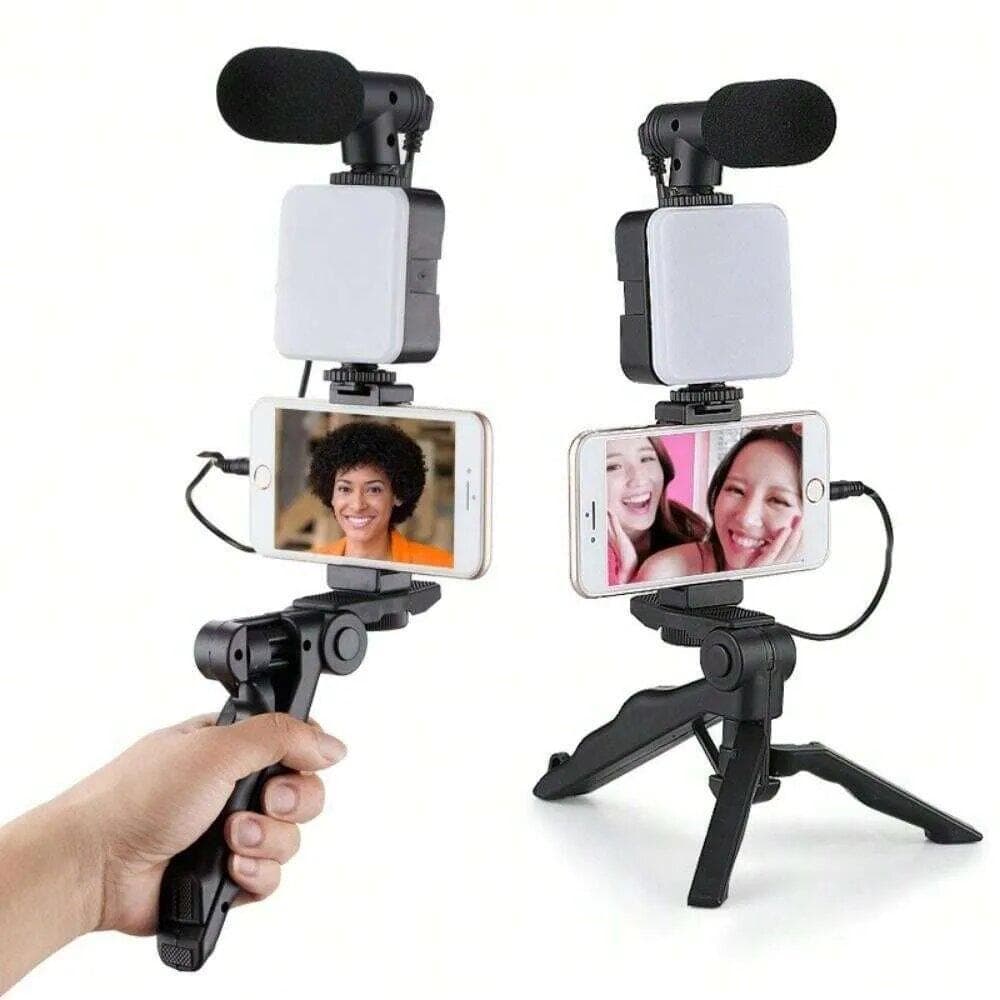 Kit Gravação 4 Em 1 Com Controle Remoto Suporte Celular LED E Microfone
