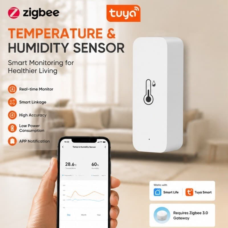 Tuya ZigBee 3.0 Sensor De Umidade De Temperatura Inteligente Telefone Monitoramento Em Tempo Real Alerta Casa Detecção