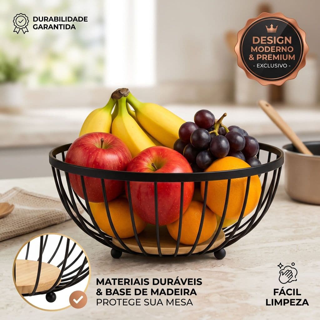 Fruteira De Metal Aramado Cesto Organizador Para Cozinha Frutas