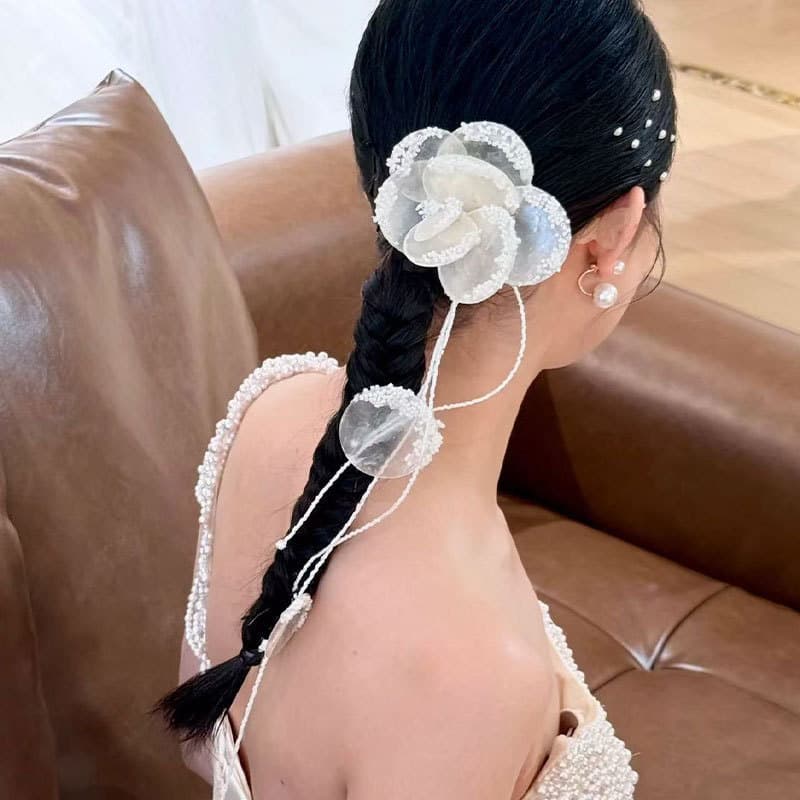 [Estoque pronto] Estilo coreano legal Super fada cabeça traseira concha contas de arroz borla grampo de cabelo casamento
