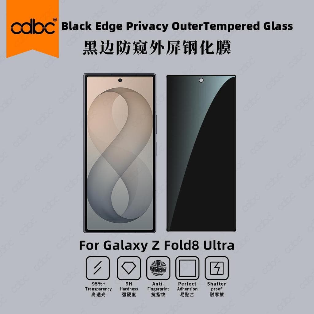 cdbc Samsung Galaxy Z Fold8 Ultra Tela Externa Vidro Temperado , HD Transparente/Borda Preta/Protetor De Privacidade Ant