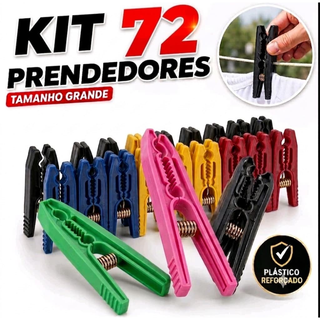 KIT 72 Prendedores  Pregador Predendor De Roupas Grande Varal Pregador plástico mais resistênciaa
