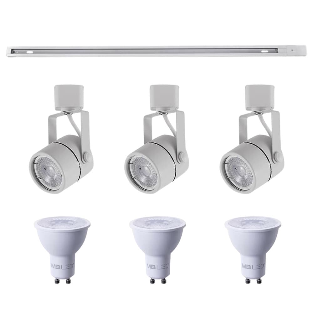 Kit Trilho 1M + 3 Spots Classic Branco + 3 Lâmpadas GU10 6W - Nordecor 6000k (Branco Frio)