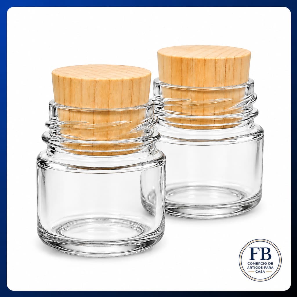 Kit 24 Mini Potinhos de Vidro 40ml Tampa Rolha Madeira Pinus Lembrancinhas Mini Velas Artesanato