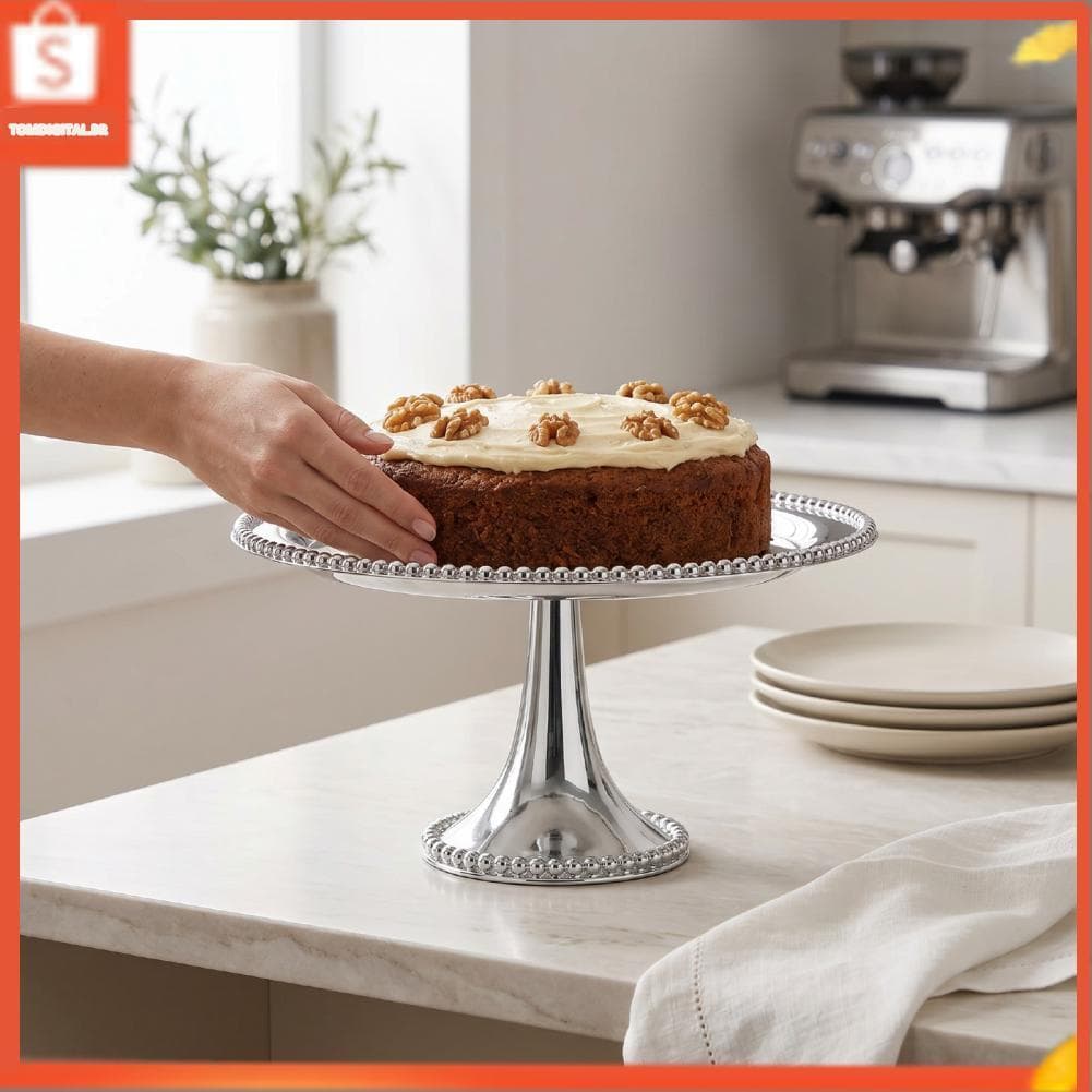 tomdigital.br Bandeja com pés em aço inoxidável elegante vintage estilo europeu Prato de sobremesa Suporte para bolo de