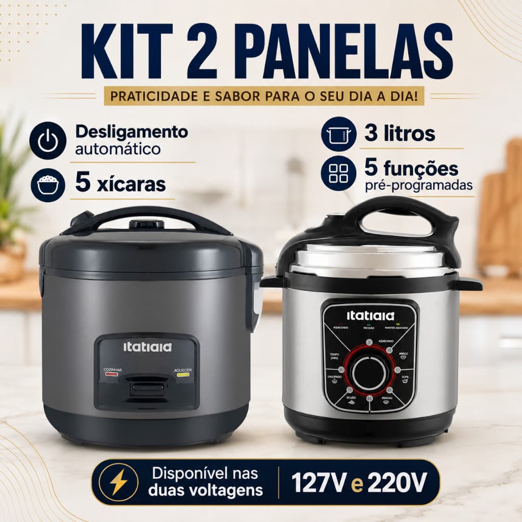 Kit Econômico Itatiaia | Panela de Pressão 3L + Panela de Arroz 1L 5xicaras
