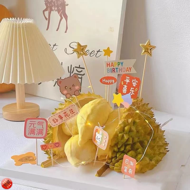 Criativo 2026 Durian fruta bolo de aniversário decoração segura alegria cozimento Plug-In 61 dia das crianças um ano de