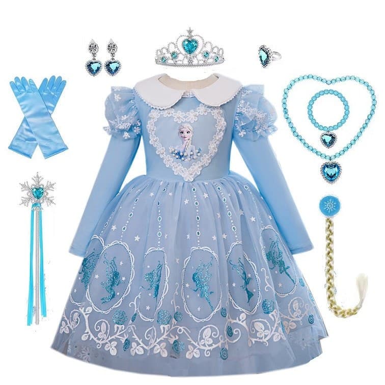 Elsa Princesa Vestido Meninas Lã Genuíno Elsa Frozen Crianças Vestido de Halloween