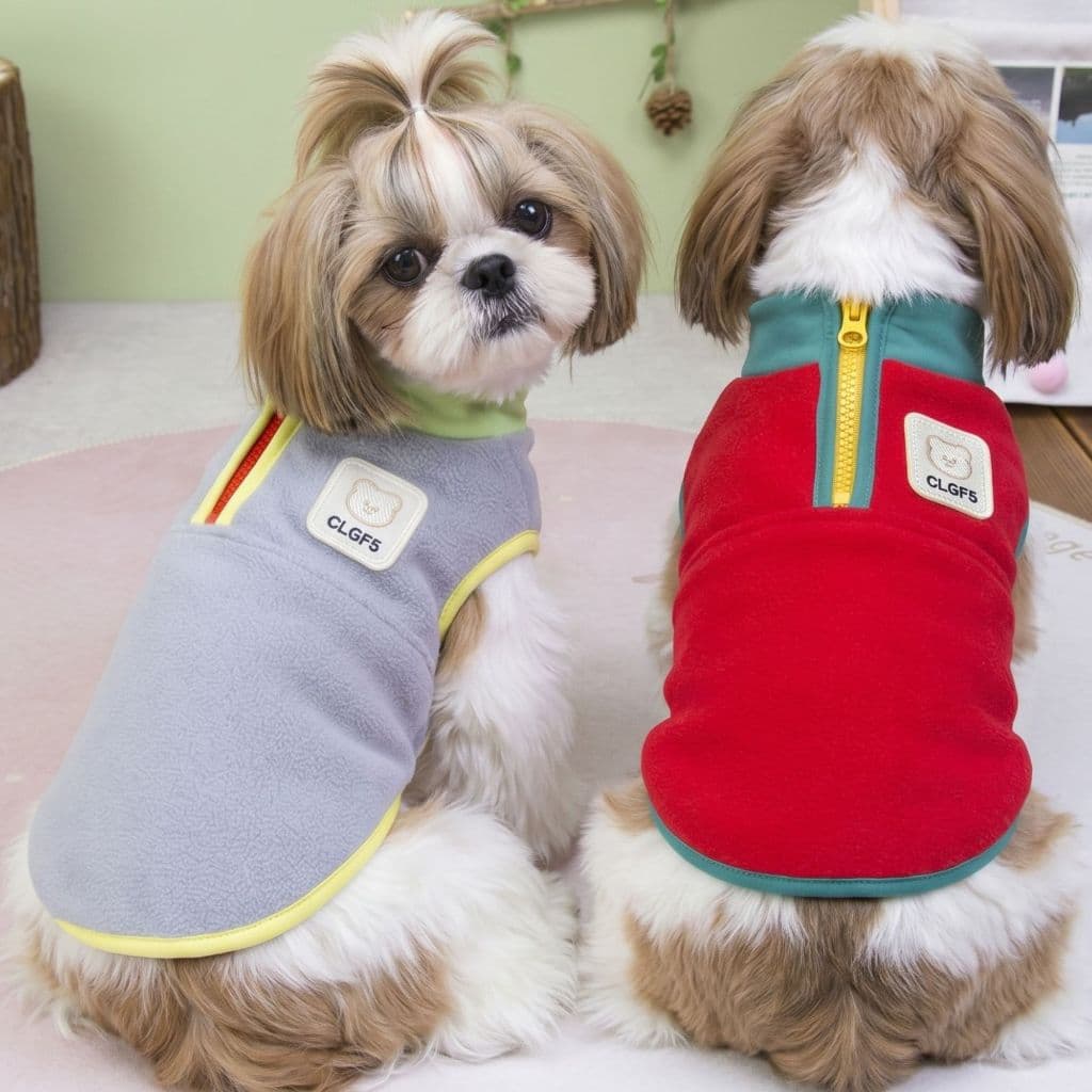Colete com gola e zíper Casaco Moletom Roupa pet Frio Inverno Agasalho Blusa Roupinha Cães Gato
