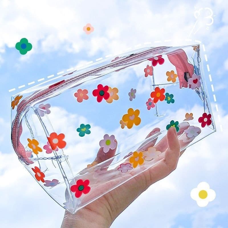 Caso Transparente Impermeável Para Meninas , Saco De Espuma Portátil De Grande Capacidade , Organizador De Papelaria