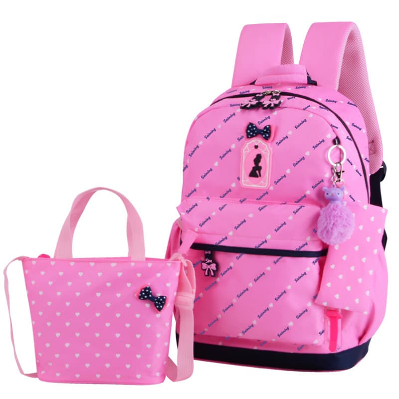 Conjunto de mochila infantil de três peças Saiming, vendas diretas, novo modelo em estoque, mochila para meninas do ensi