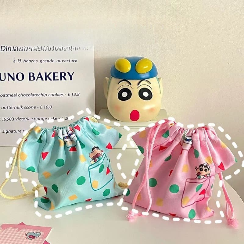 Novo Kawaii Crayon Shin-Chan Cordão Bolso Bonito Dos Desenhos Animados Y2K Menina Saco De Doces Portátil Lavagem