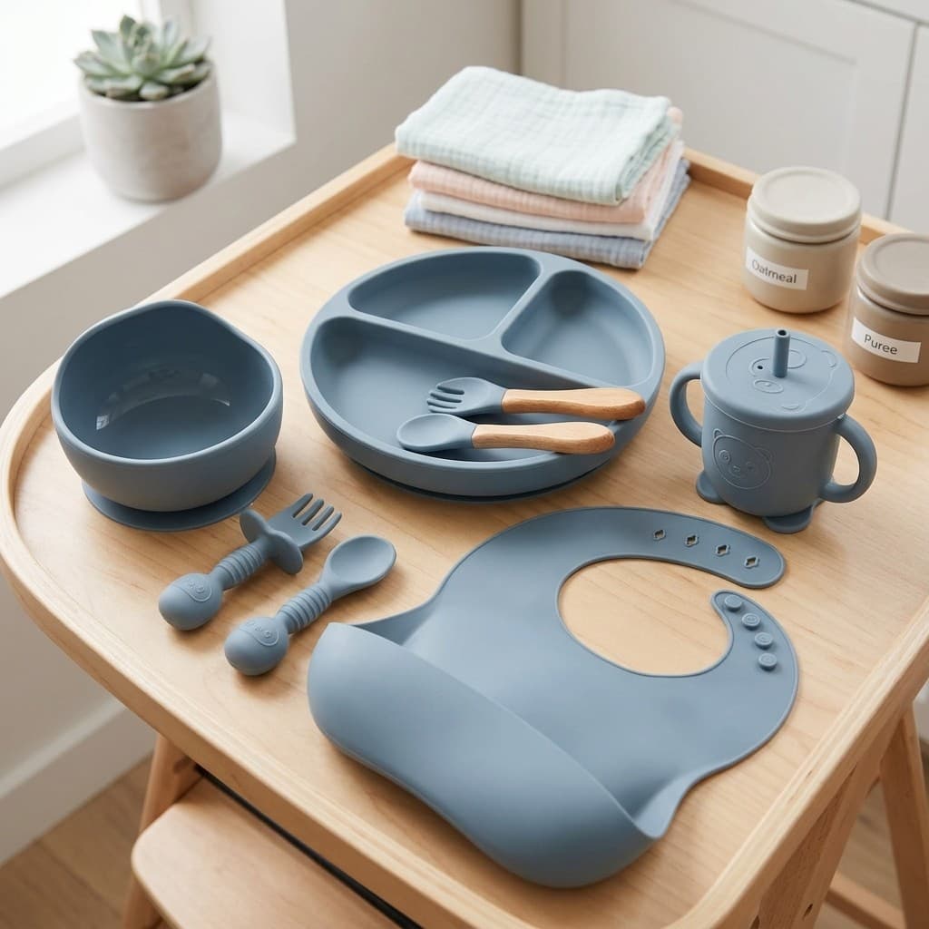 Alimentação Infantil Prato de Silicone Bebê Copo Treinamento Ventosa Babador Silicone