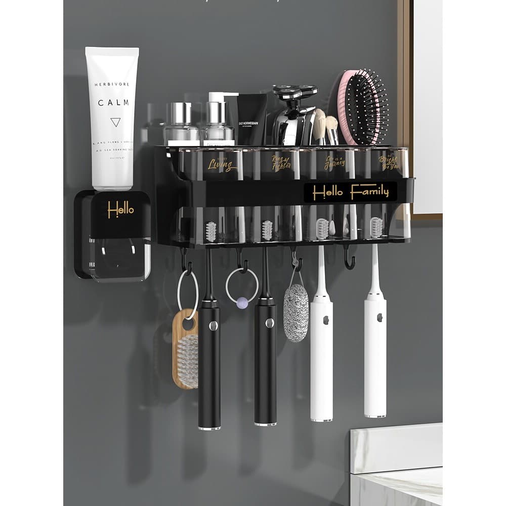 Rack de escova de dentes sem perfuração, copo de escovação, espremer pasta de dente, ferramenta útil, copo de enxaguatór