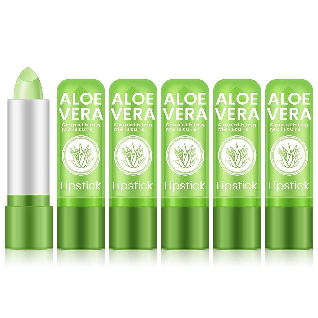 Ownest 5 Peças de Bálsamo Labial de Aloe Vera, Batom com Mudança de Cor por PH, Muda de Verde para Rosa Natural, Bálsamo
