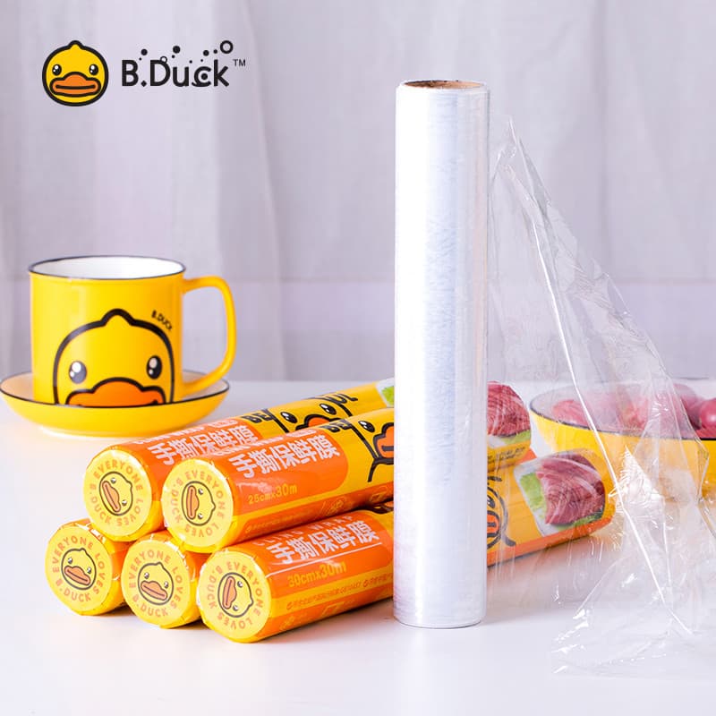 Pequeno pato amarelo embalagem econômica doméstico grau alimentício plástico envoltório mão-rasgo geladeira forno de mic