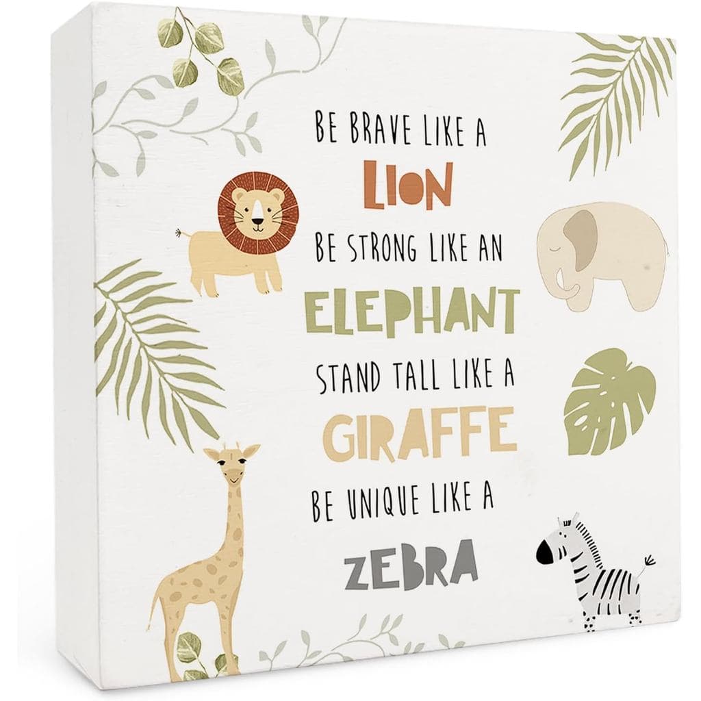 Placa de Madeira Decorativa com Tema de Animais para Berçário, 5×5 Polegadas, Placa de Madeira Inspiradora com Animais d