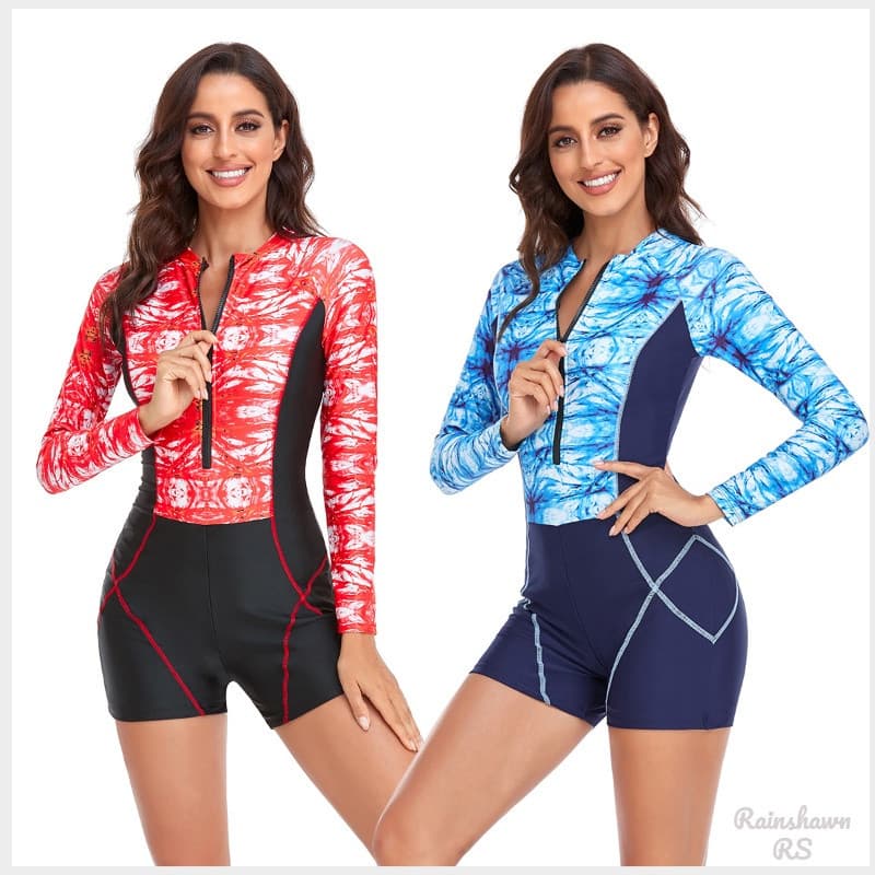 RS |   Maiô Feminino/Maiô de Surf de Manga Longa com Zíper/Maiô de Natação/Maiô de Praia Feminino/Tamanho Grande/Maiô/Ma