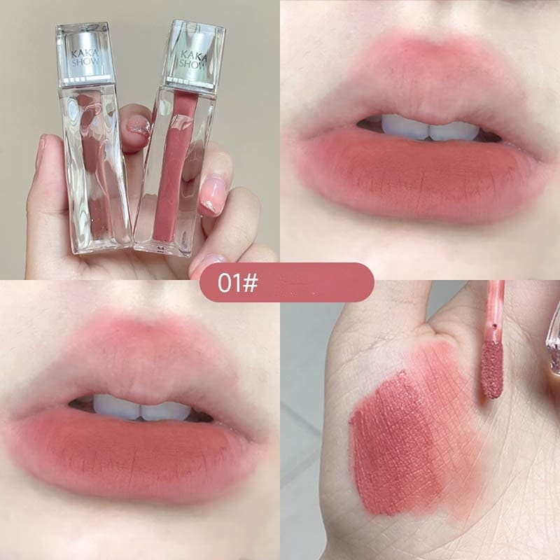 Kakashow 12 Cores Glacier Transparent Water Mirror Glass Moisturizing Lip Glaze Matte Waterproof Lip Mud Lipstick