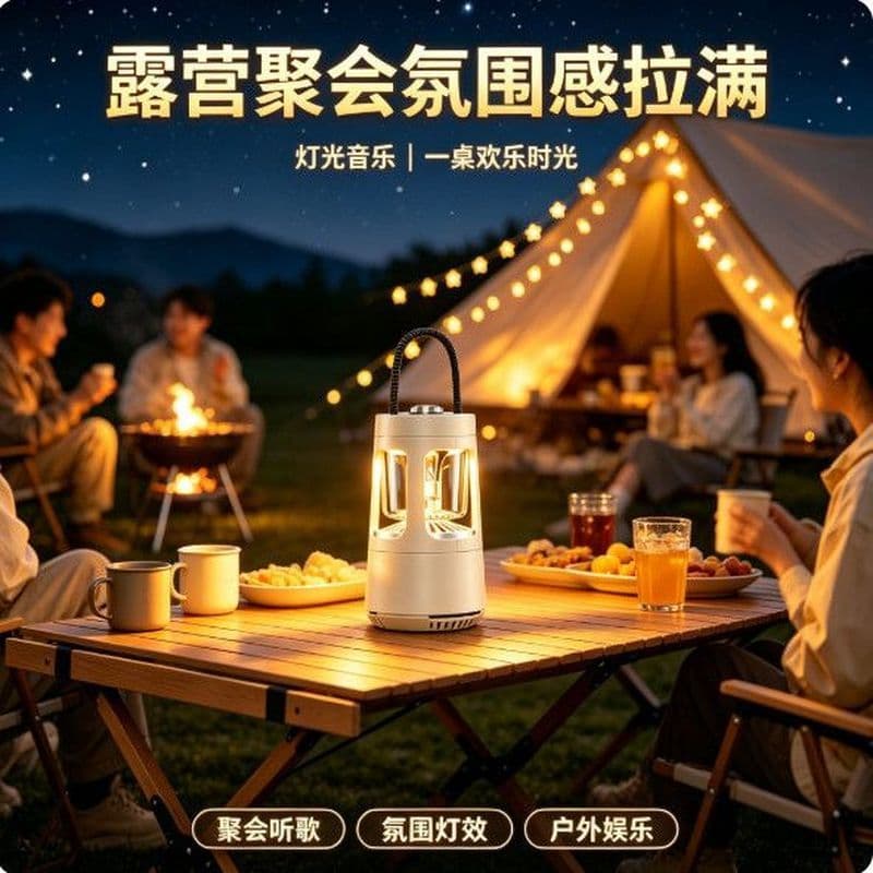 Ao ar livre multifuncional luz de acampamento alto-falante Bluetooth longa vida útil da bateria luz suave atmosfera carr
