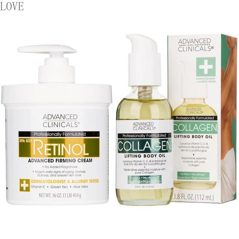 Conjunto de Cuidados Corporais Advanced Clinicals, inclui Loção Corporal com Retinol + Óleo Corporal com Colágeno, conju